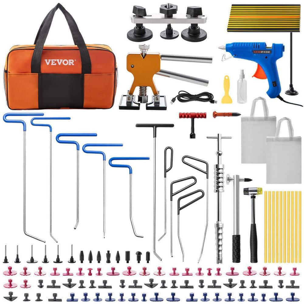 VEVOR Paintless Dent Removal Rods, 89 Pcs Paintless Dent Repair Tools, Golden Lifter Puller Car Dent Repair Kit, Glue Puller Tabs Dent Puller Kit for