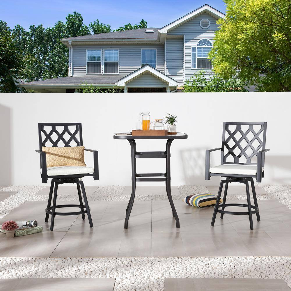 Patio Festival 3Piece Metal Bar Height Outdoor Dining Set with Beige