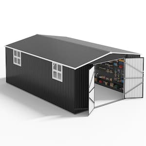 12 ft. W x 16 ft. D Metal Outdoor Storage Garden Tool Steel Shed with Lockable Doors and Windows