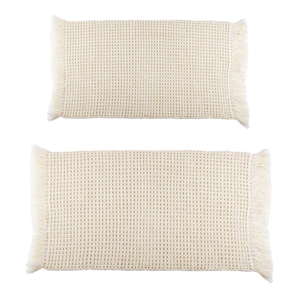 Ivory White 2 Piece Waffle Bath Mat Set