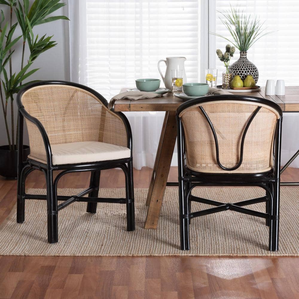 Miranda Black and Natural Rattan Cane Dining Chair Set
