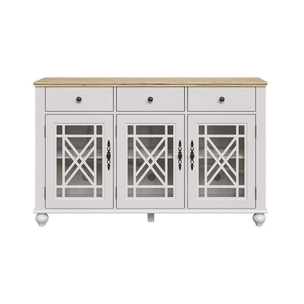 FESTIVO Vintage White 34 in. H 55 in. W Storage Buffet Sideboard with Adjustable Shelves and Drawers
