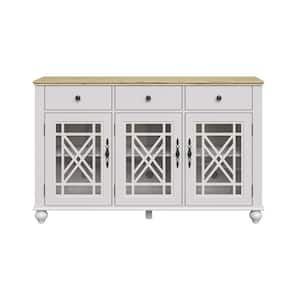 Vintage White 34 in. H 55 in. W Storage Buffet Sideboard with Adjustable Shelves and Drawers