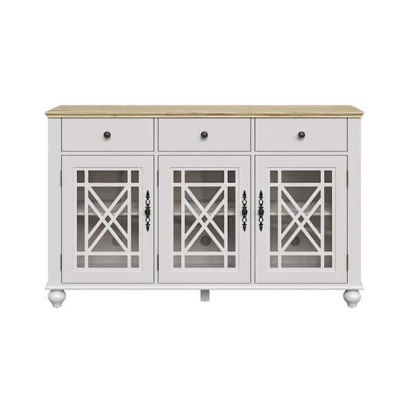 FESTIVO Vintage White 34 in. H 55 in. W Storage Buffet Sideboard with Adjustable Shelves and Drawers