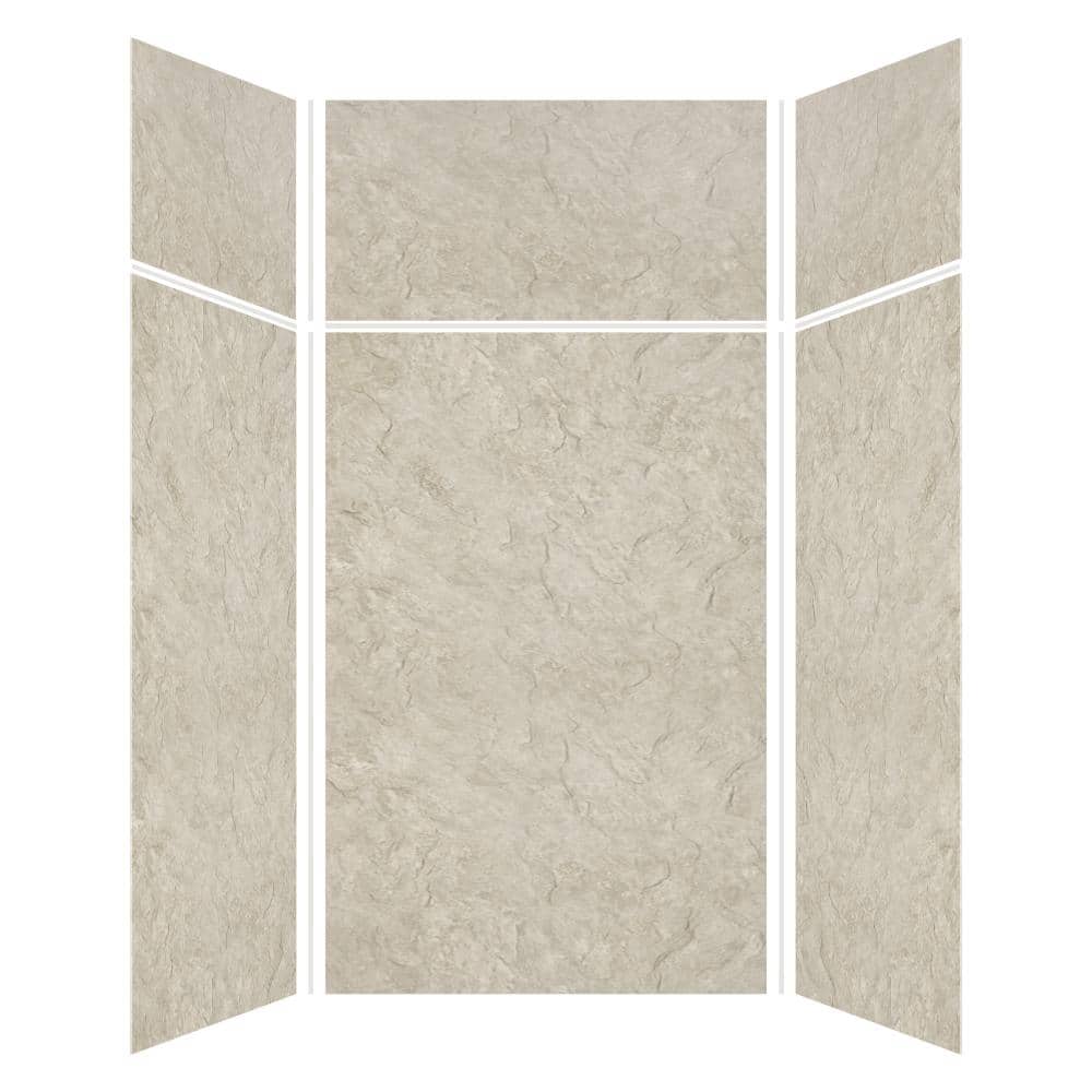 Expressions 48 in. x 48 in. x 96 in. 4-Piece Easy Up Adhesive Alcove Shower Wall Surround in Sea Fog price history on PriceWatchPro