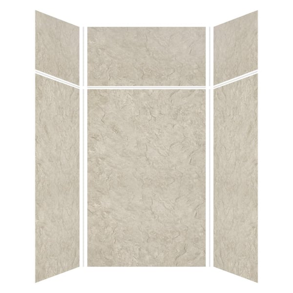 Transolid Expressions 48 in. x 48 in. x 96 in. 4-Piece Easy Up Adhesive Alcove Shower Wall Surround in Sea Fog