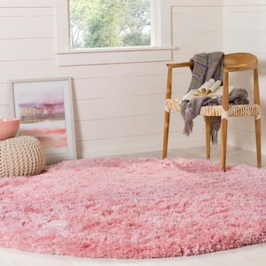 Polar Shag Light Pink 4 ft. x 4 ft. Round Solid Area Rug