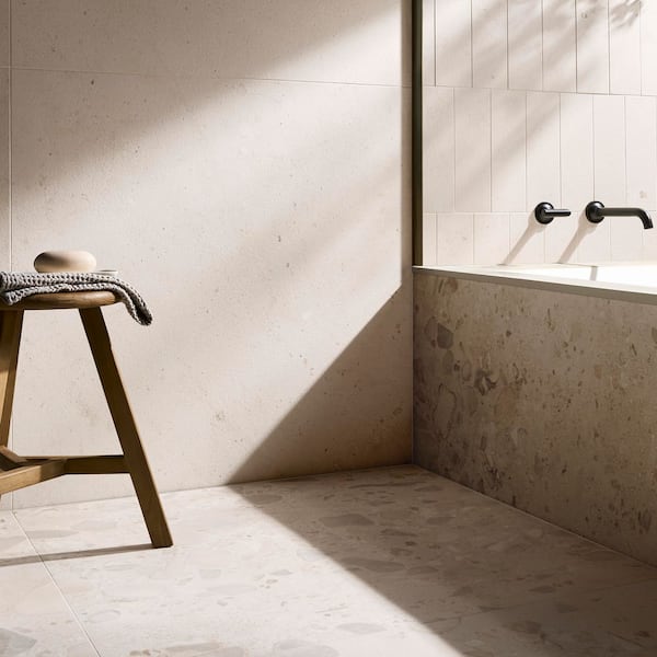 Sarto Petite Cream 35 in. x 35 in. Terrazzo Look Matte Porcelain Floor and Wall Tile (17.64 sq. ft. / Case)