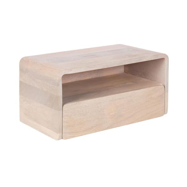 Kato 18 in. White Rectangle Solid Wood Floating End Table