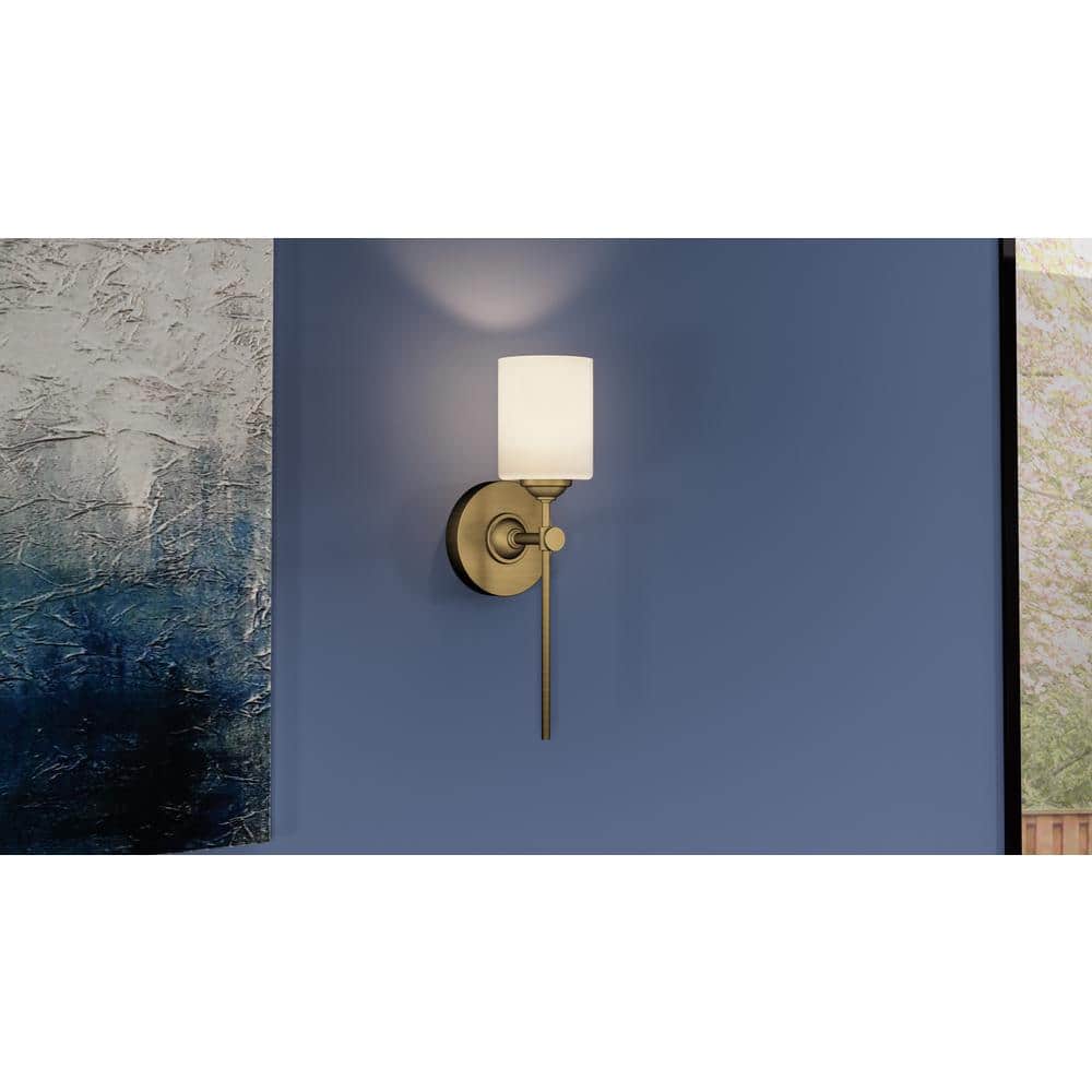 Weathered Brass Wall Sconce with Opal Glass Shade