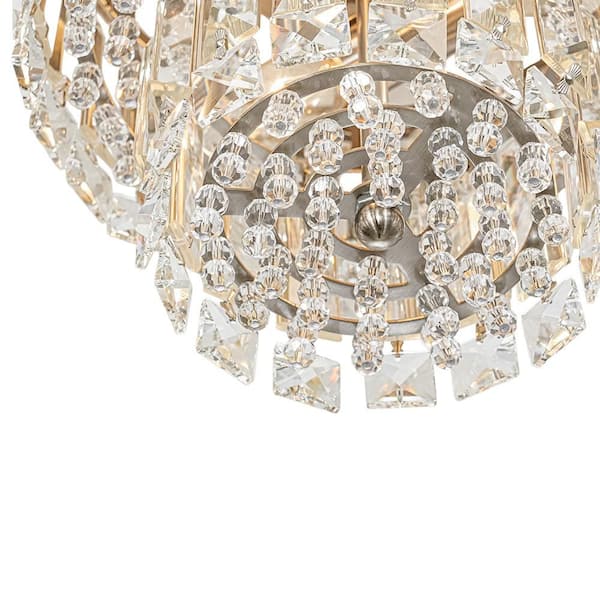 HUOKU Crystal 3-Light 9.8 in. W Antique Nickel Tiered Crystal Semi