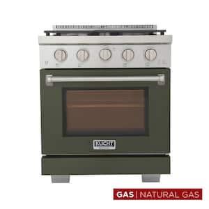 30 in. 4.2 cu. ft. 4-Burners Freestanding Natural Gas Range and Convection Oven in Olive Green with True Simmer Burners