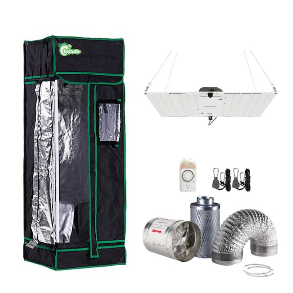 Hydro Crunch 200-Watt Equivalent White Light Full Spectrum LED Grow Light Fixture with Grow Tent and Ventilation System, Daylight