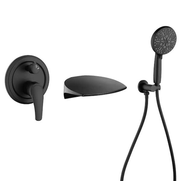 Zalerock Single-Handle 7-Spray Wall Mount Tub and Shower Faucet in Matte Black (Valve Included)