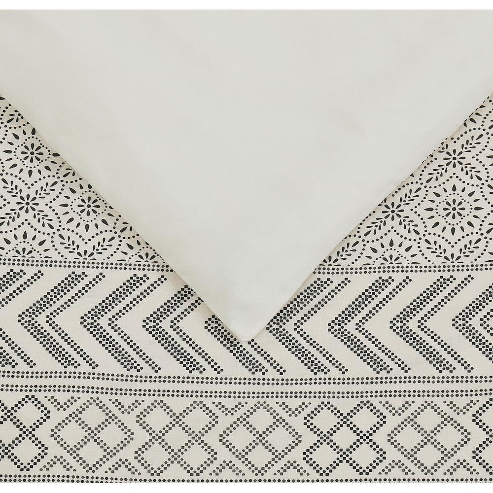 Ivory Cotton Twin Reversible Geometric Duvet Set