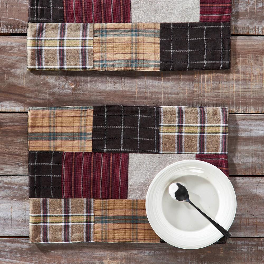 Wyatt Crimson and Plaid Cotton Patchwork Placemats 13x19 Set of 2