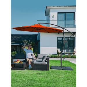 Curvy 10 ft. Steel Large Cantilever Patio Umbrella with Sandbag and Cross Base in Orange
