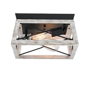 Mousse 12 in. W 2-Light Flush Mount with Matte Black Finish and Oak Accents