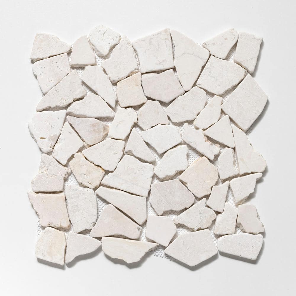 11" x 11" White Tumbled Marble Mosaic Tile