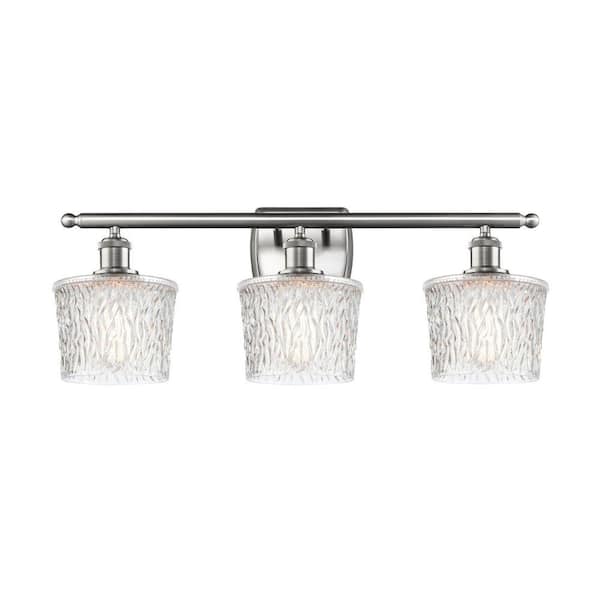 Niagra 26 in. 3-Light Brushed Satin Nickel Vanity Light with Glass Shade