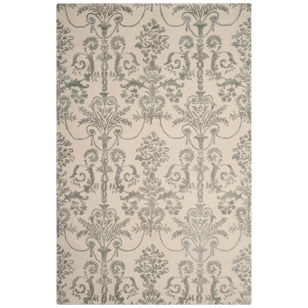 Gray and Ivory Hand-Tufted Wool and Viscose 4' x 6' Area Rug