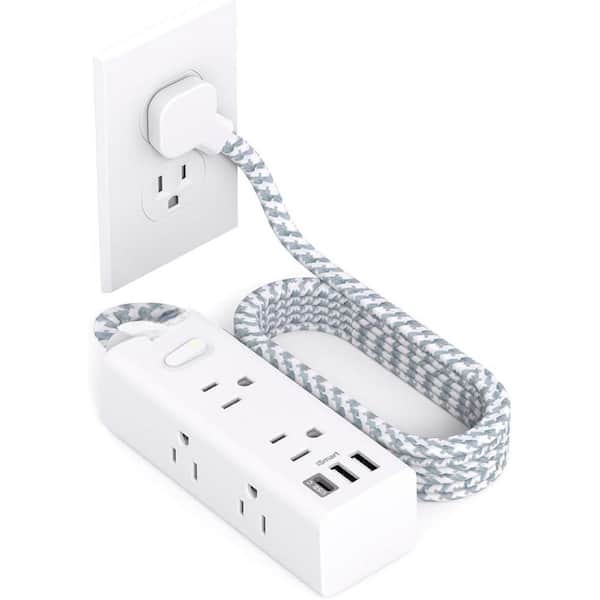 6-Outlet Power Strip Surge Protector with 3 USB Ports and 5 ft. Extension Cord-3-Side Outlet Extender Strip in White
