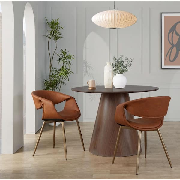 Curvo Antique Copper Metal and Camel Faux Leather Upholstered Chair (Set of 2)