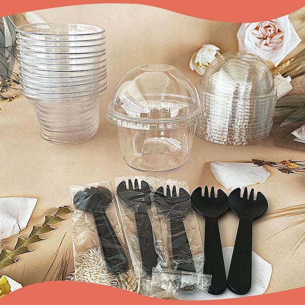 10 oz. Clear Plastic Dessert Cups with Dome Lids Food Grade Parfait Yogurt Ice Cream Storage 50-Pack with Lids