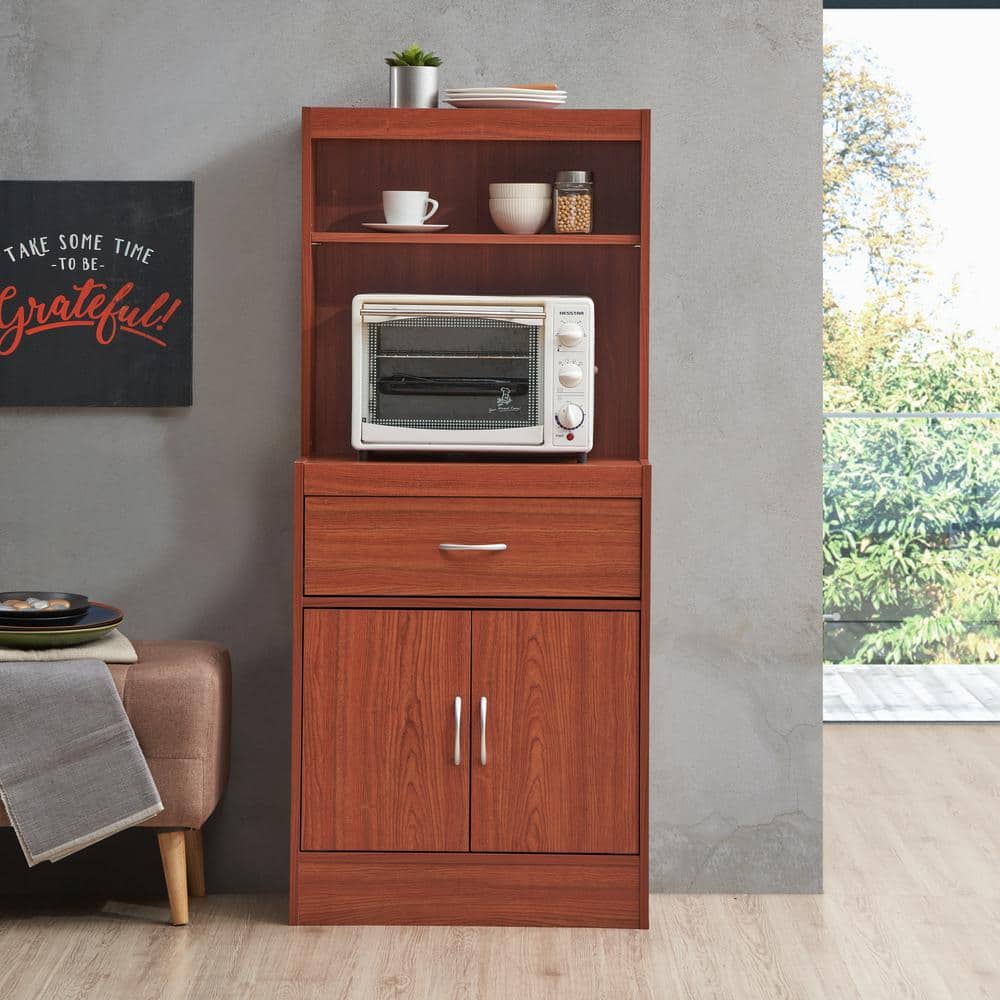 Versatile Cherry Wooden Kitchen Cabinet with Open Shelves and Enclosed Storage