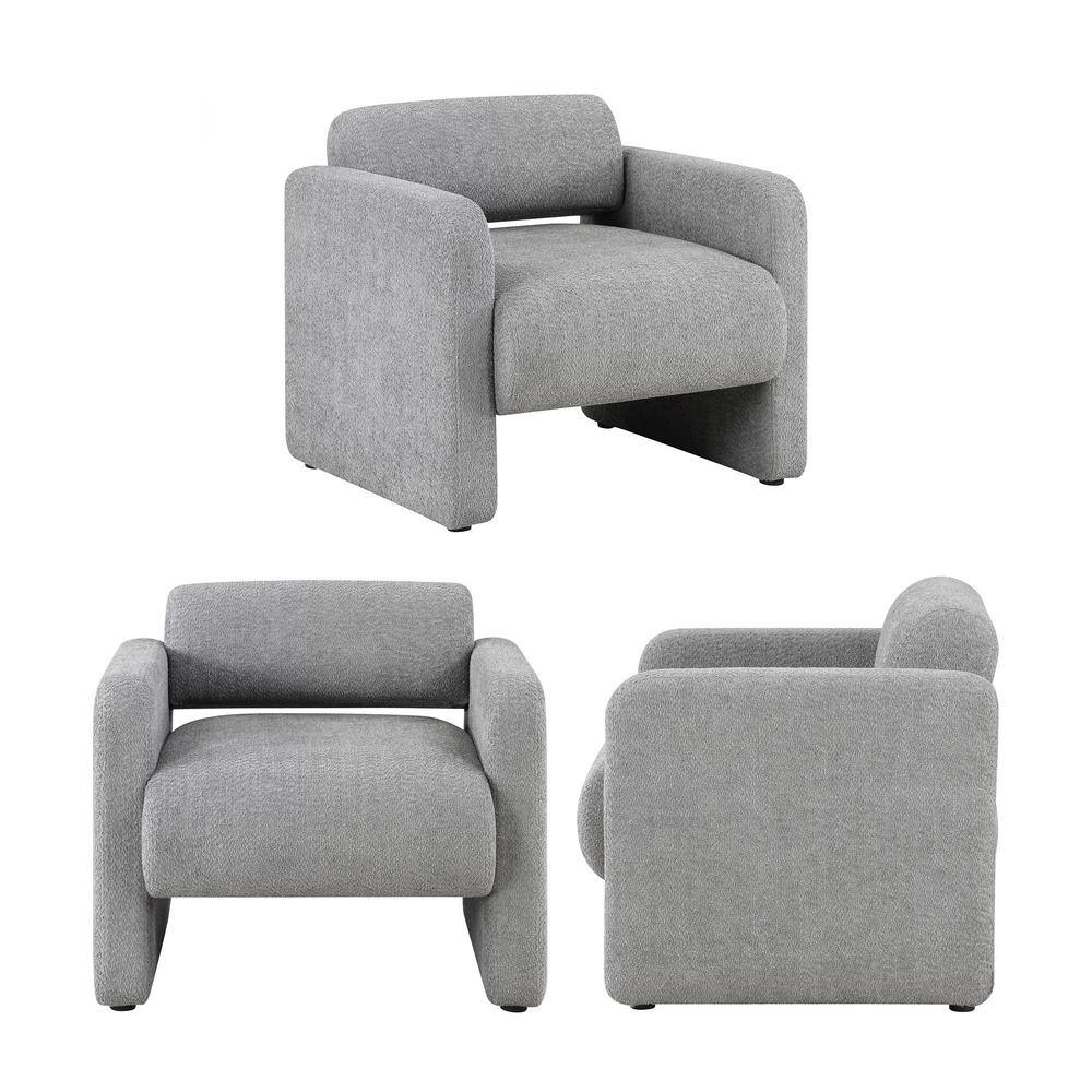 Gray Boucle Barrel Accent Chair with Wood Frame