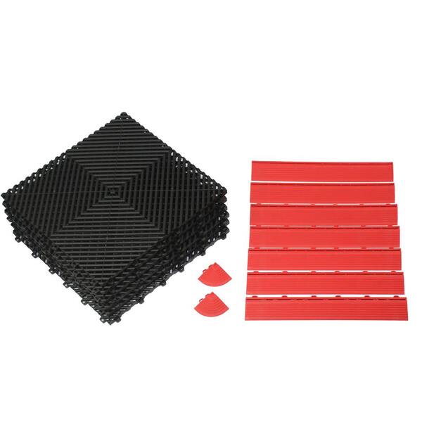 Swisstrax 34 in. x 52 in. Rubber Modular Anti-Fatigue Work Mat with Red Edging (10.32 sq. ft./case)