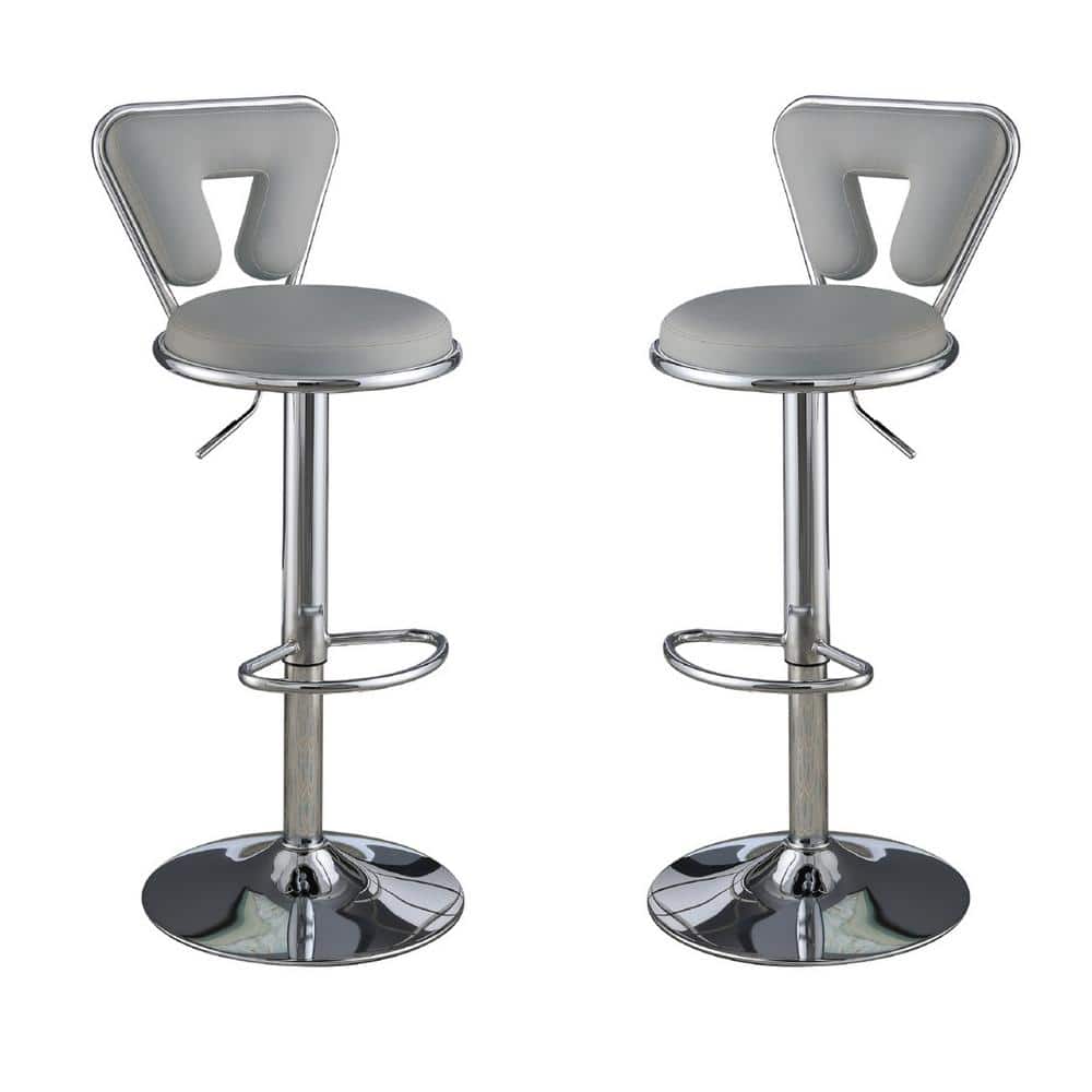 34 in. Grey, Mid-Back, Chrome Metal Bar Stool with Faux Leather Padded Seat