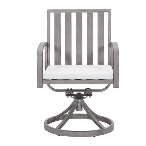 Gray Outdoor Swivel Dining Chair with White Cushions for Porch, Backyard and Deck (2-Pack)