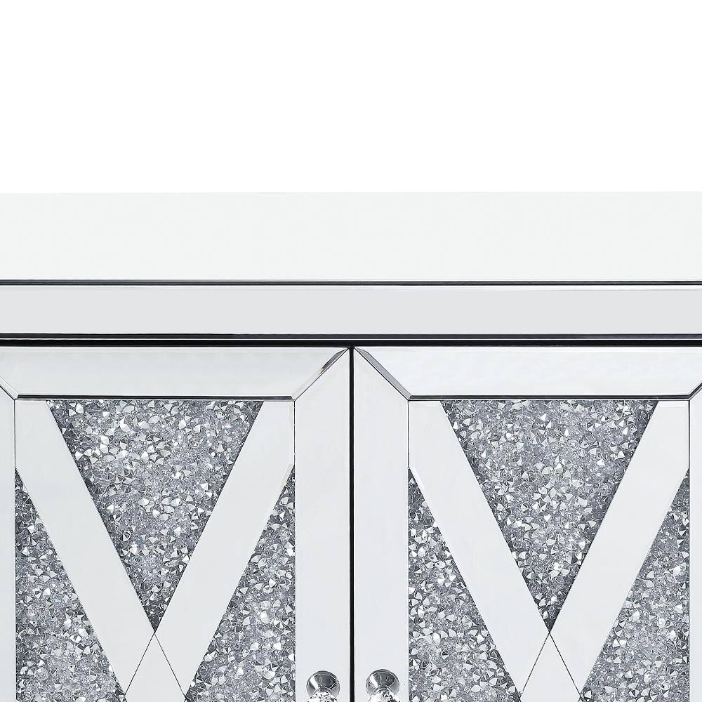 Mirrored Glam Console Table with Faux Diamond Storage
