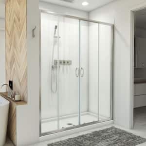 Visions 32 in. D x 60 in. W x 78-3/4 in. H Sliding Shower Door Base and White Wall Kit in Brushed Nickel