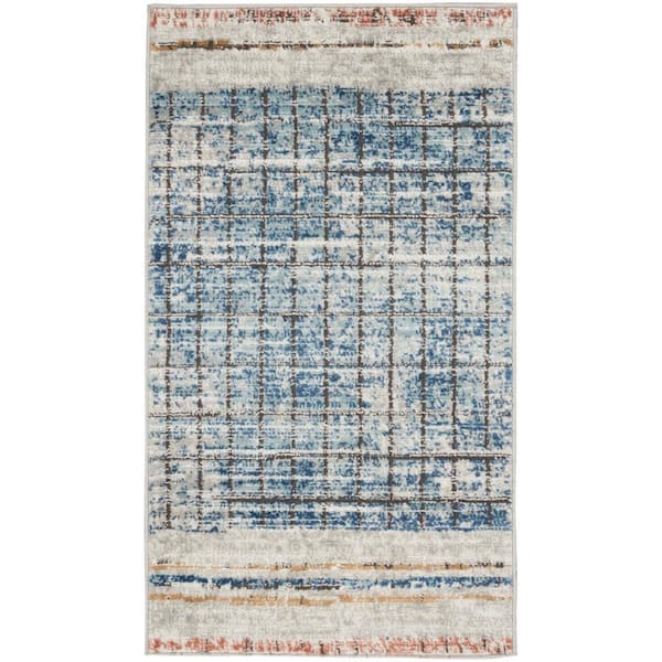 Nourison Concerto Blue doormat 2 ft. x 4 ft. Abstract Contemporary Kitchen Area Rug