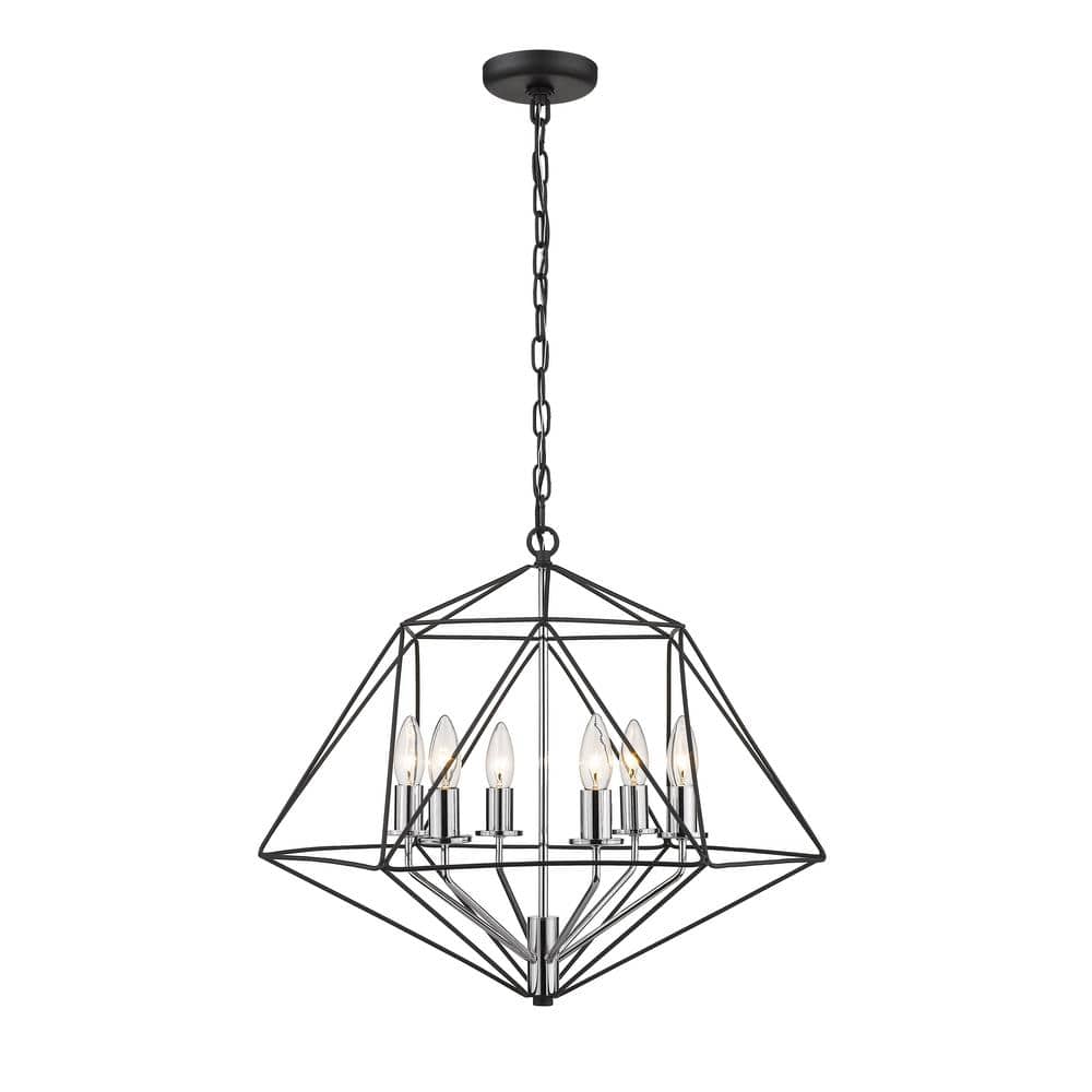 Geo 6-Light Matte Black Plus Chrome Chandelier with Steel Shade
