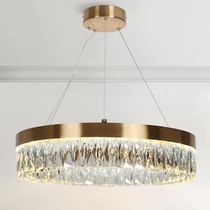 Glam Modern 1-Light Plating Brass Round Integrated LED Chandeliers with Crystal Accent for Living Room