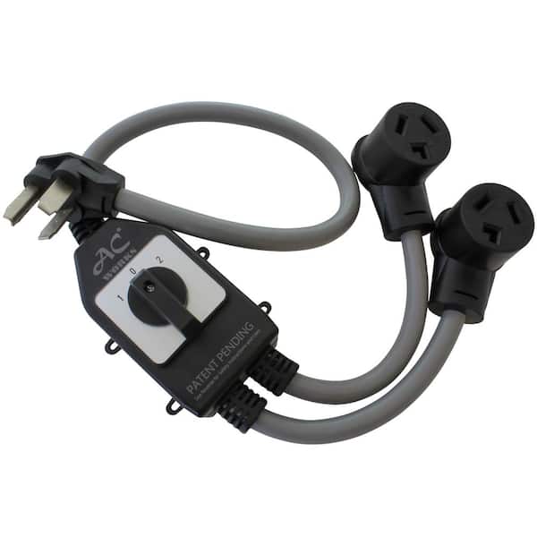 AC WORKS 30 Amp 250Volt NEMA 1030 3Prong Dryer Plug to 2 NEMA 1030