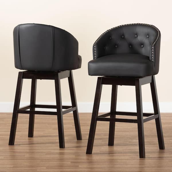 Avril Black Faux Leather Upholstered 2-Piece Bar Stool Set