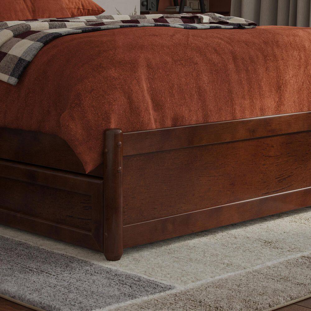 Barcelona Walnut Full Wood Panel Platform Bed with Storage Drawers