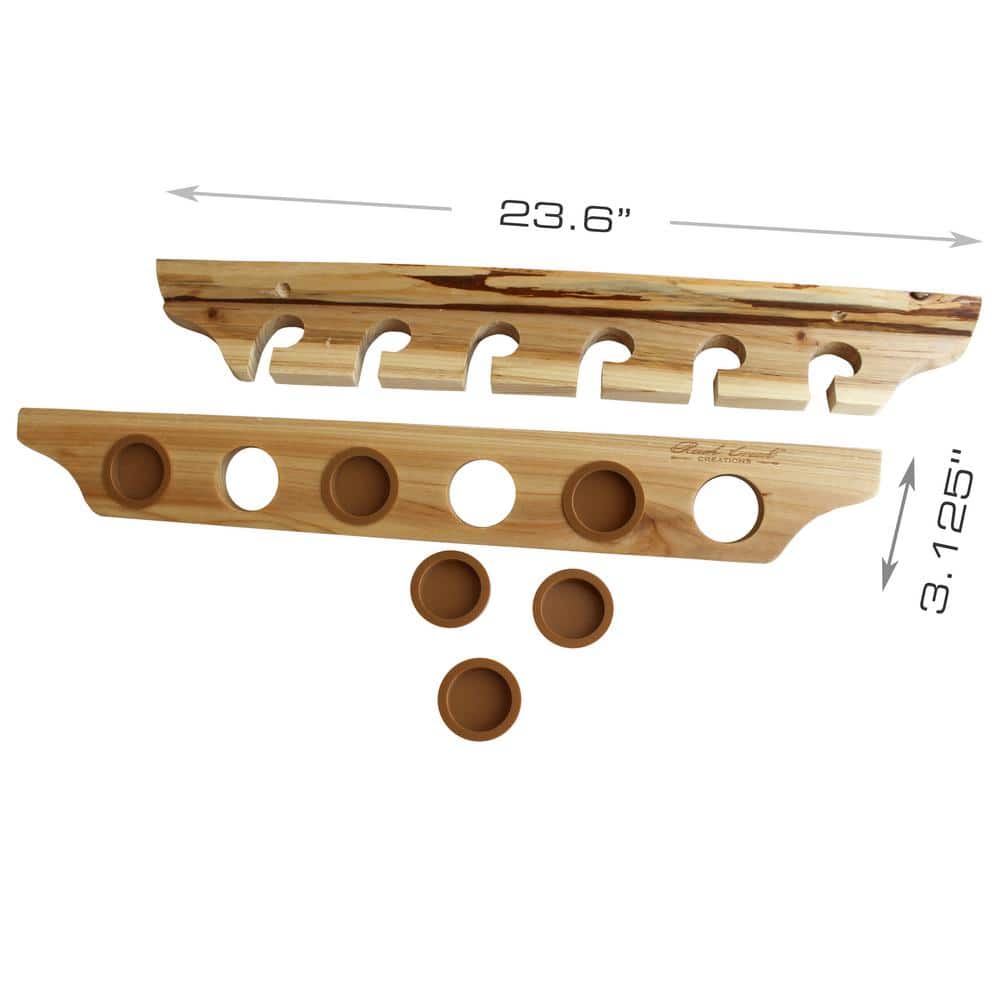Rustic Light Brown Wood Wall-Mounted Fishing Rod Rack