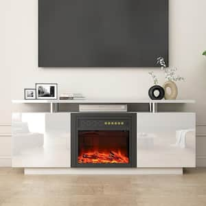 63 in. Freestanding Morden TV Stand with Electric Fireplace Insert, Flame Color Changes, Overheating Protection, Timer