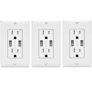 15 Amp 125-Volt Tamper Resistant 3.1 Amp USB Duplex Outlet Charger with Wall Plates, White (3-Pack)