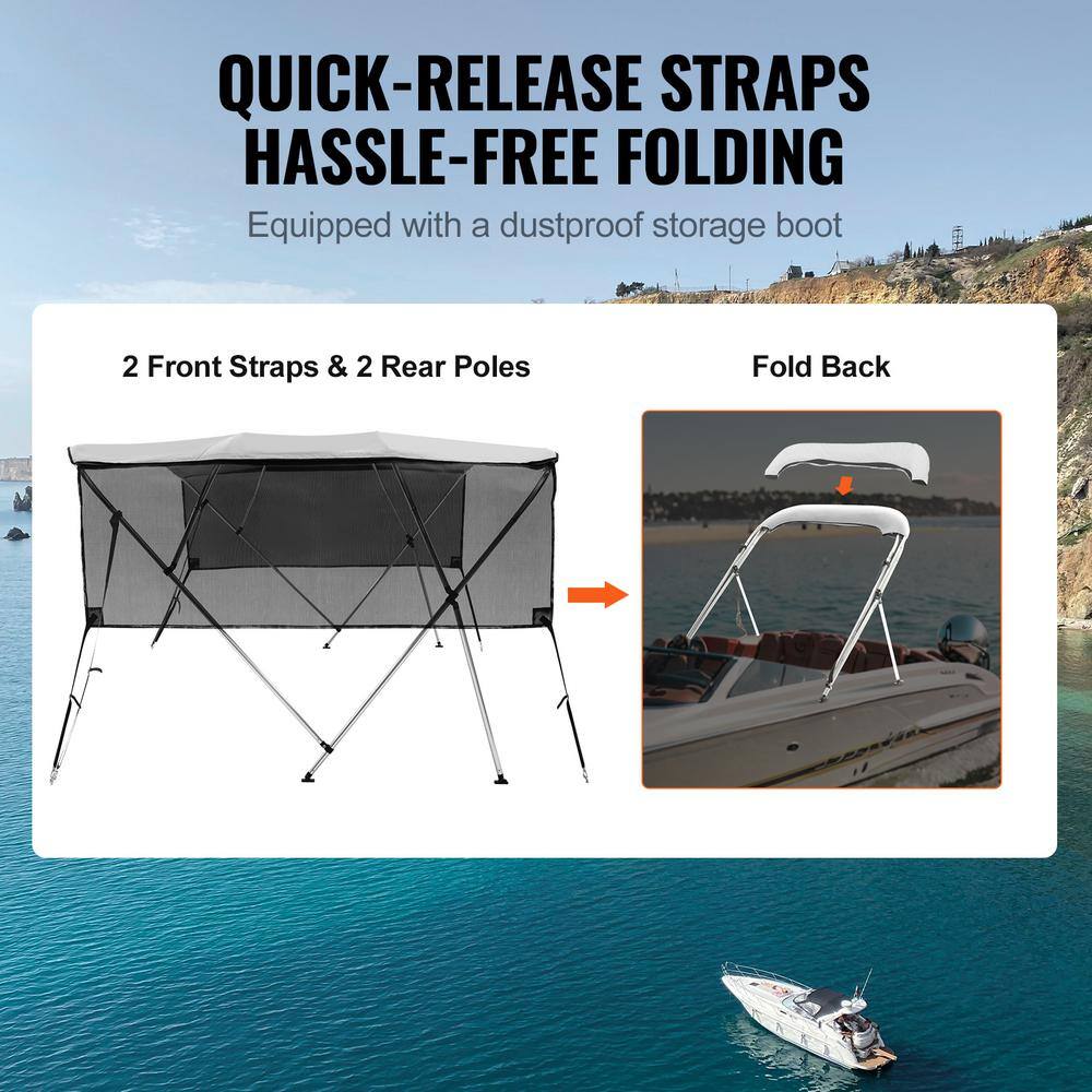Light Grey 4 Bow Bimini Top Boat Cover with Mesh Sidewalls