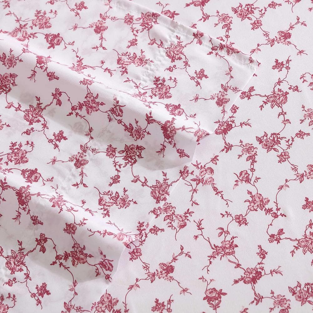 Queen Pink Floral Microfiber Sheet Set