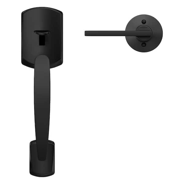 Schlage Greenwich Matte Black Door Handleset Grip with Latitude