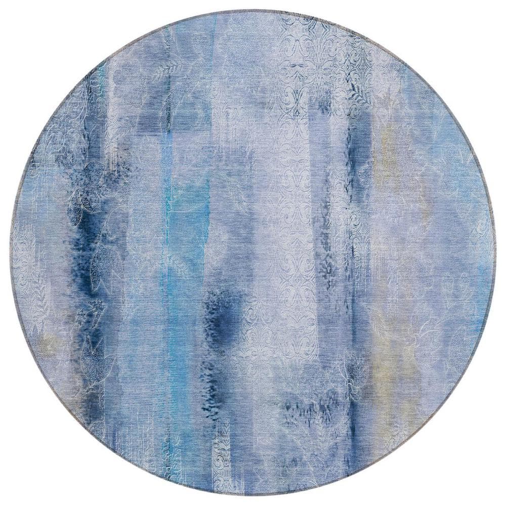Blue 8 ft. Round Woven Border Polyester Round Indoor/Outdoor Area Rug price history on PriceWatchPro