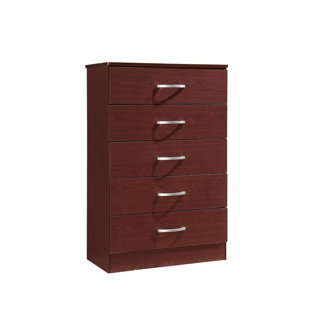 Mahogany 5-Drawer Vertical Chest with Metal Handles