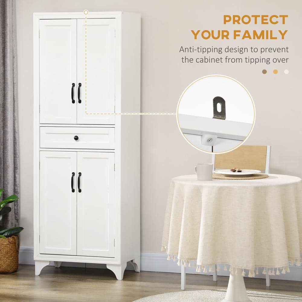 White Recessed Panel 69" Freestanding Kitchen Pantry Cabinet